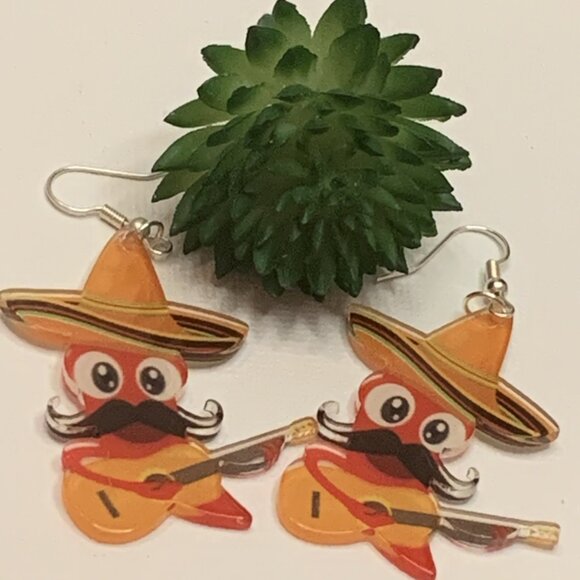 Cinco De Mayo Earring, Mariachi Man, Mexican Man, Mustache Earring, Gift Idea - Picture 1 of 4